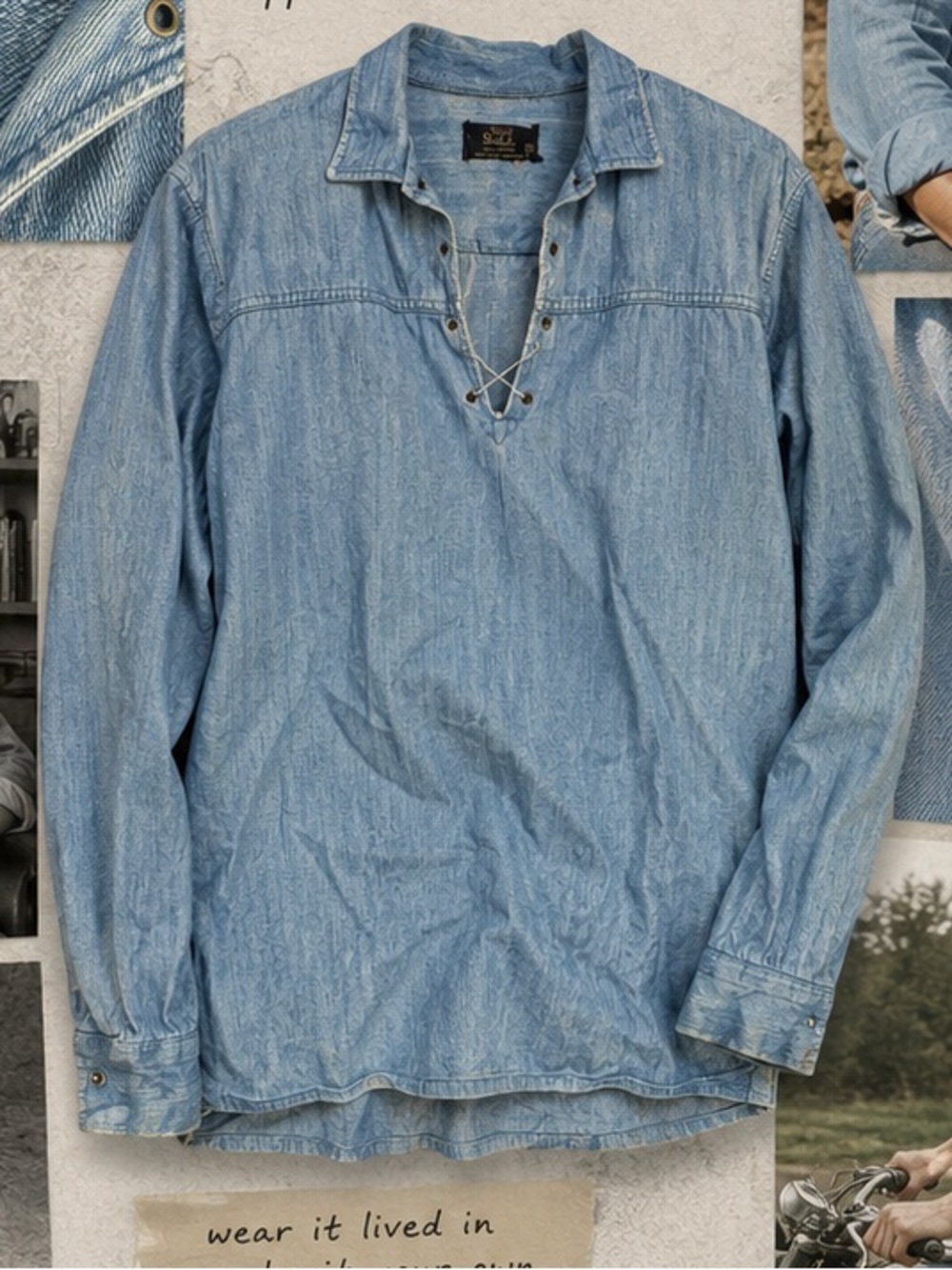 1960s/70s Sears Student Roebuck Denim Pullover Lace Up Shirt